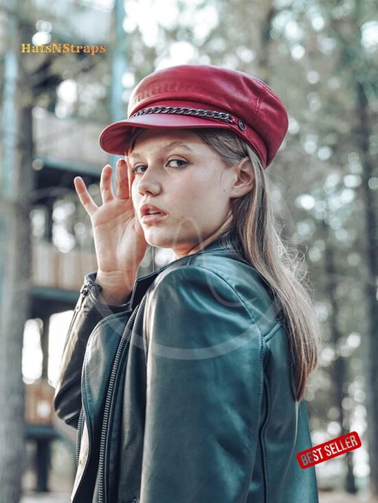 Genuine Sheepskin Leather Women\'s Newsboy Cap Adjustable main image 4